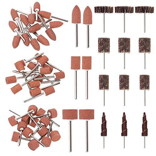 Image of Glarks 54Pcs Abrasive Grinding Stone Points Sanding Drill Bit and Abrasive Flap Wheel Sander 80 Grit Assortment Kit with 1/8" Shank for Rotary Tool