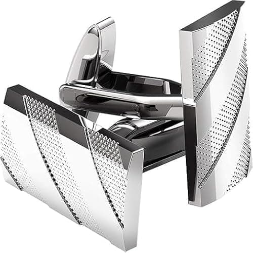 Image of HARY Silver Cufflinks for Men Rectangular Men's Cufflinks Classic Metal Stripe Cufflinks Suitable for Weddings Business Daily Wear (Heavy Duty)