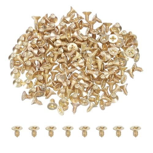 Image of sourcing map 200Pcs ST3 x 6mm Pan Head Self Tapping Screws, Galvanized Carbon Steel Self Drilling Screws for Metal Sheet Metal Screw, Gold