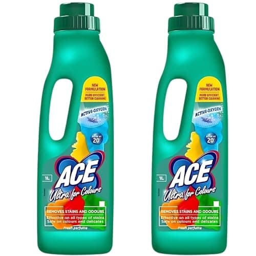 Image of ACE Ultra For Colours Stain Remover For Clothes Pack of 2 (1L Each) - Powerful Laundry Cleaner For Bright, Removes Stains and Odours