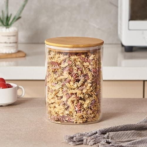 Image of ORNAMI Wide Mouth Borosilicate Glass Storage Jar with Airtight Bamboo Lid | Large Capacity Canister Ideal for Bulk Kitchen Storage (3.2L)