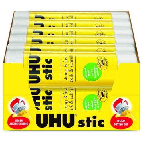 Image of UHU Stic Solvent Free Glue Sticks - White Dries Clear - 40 g Tubes - Class Pack of 24 Stics