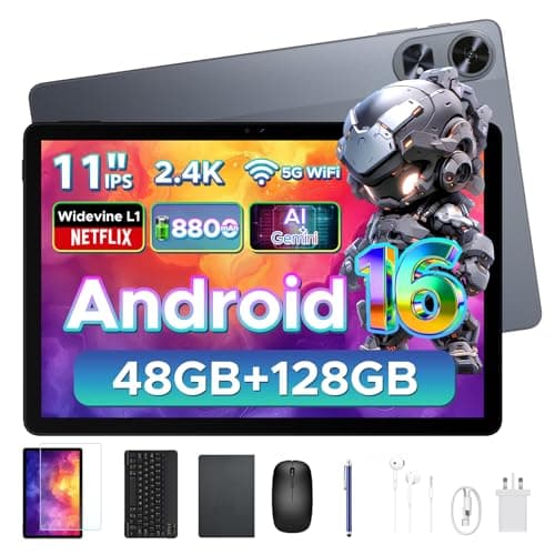 Image of POPUX P11 Pro 11 Inch Tablet with Android 16 & Gemini AI, 48GB RAM+128GB ROM/2TB, T7250 Octa-Core, 8800mAh/18W, 90Hz, 5MP+13MP, GPS, FM, Face ID,OTG,5G WiFi, Tablet with Keyboard Stylus, Gray