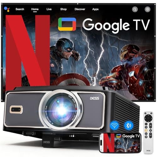 Image of Smart 4K Projector with Official Google TV, 2200 ANSI Outdoor Home Theater Projector, Adjustable Hidden Electric Bracket, Auto Focus Keystone, Short Throw, WiFi6 & Bluetooth, Portable for Bedroom