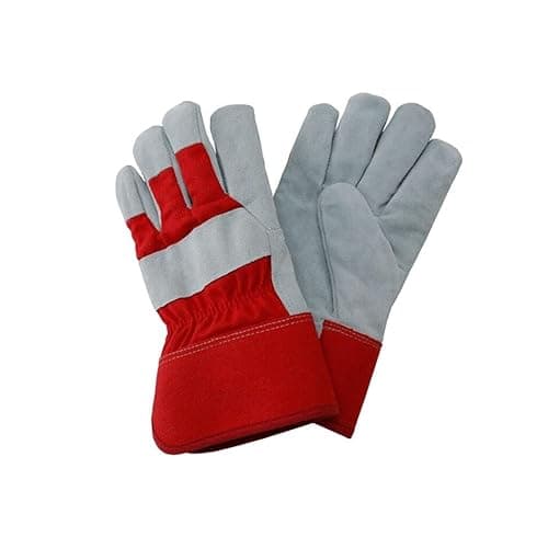 Image of TOP SAVER Kent & Stowe Small Red Fleece Lined Rigger Gloves Heavy Duty Gardening Work Gloves with Suede Leather Palm & Fingertips Thorn Resistant Safety Cuff & Knuckle Strap