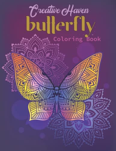 Image of Creative Haven Butterfly Coloring Book: Adult butterfly coloring pages, and beautiful Flower Scenes view unique pages of Adorable Relieving