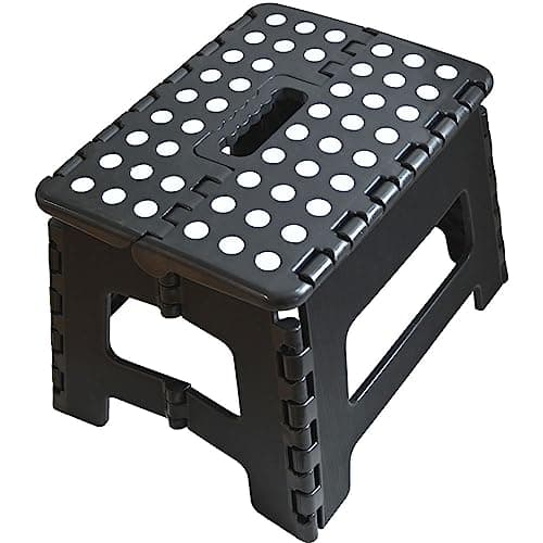 Image of Armo® Folding Stool Step Down Footstool With Carry Handle Compact Foldable Foot Stool DIY Footstool Ladder MAX Weight 150KG (Black)