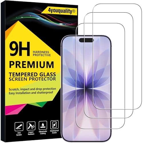 Image of 4youquality [3-Pack Screen Protector for iPhone 17/17 Pro / 16 Pro (6.3-Inch), Tempered Glass Film, [LifetimeSupport][Impact-Protection][Anti-Shatter][Anti-Scratch]