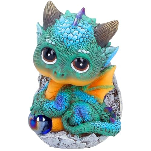 Image of Nemesis Now Singe – Cute Baby Dragon Figurine, Hand‑Painted Durable Resin Hatchling in Cracked Egg, Green Blue Yellow Fantasy Collectible, 8cm Mini Statue