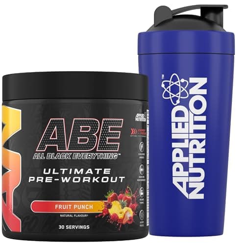 Image of Applied Nutrition Bundle ABE Pre Workout 375g + 750ml Steel Protein Shaker | All Black Everything Pre Workout Powder, Energy & Physical Performance with Creatine, Beta Alanine (Fruit Punch)