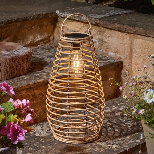 Image of Smart Solar Venus Rattan Solar Powered LED Lantern - Natural