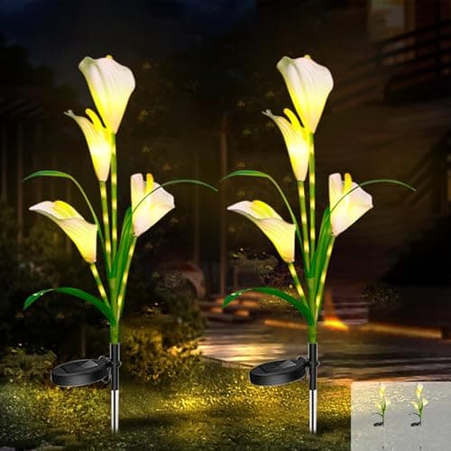 Image of JIMACRO 2 Pack Solar Flowers Lights,32 LED Solar Flowers Outdoor, Waterproof Garden Stake Lights for Garden Yard (White)