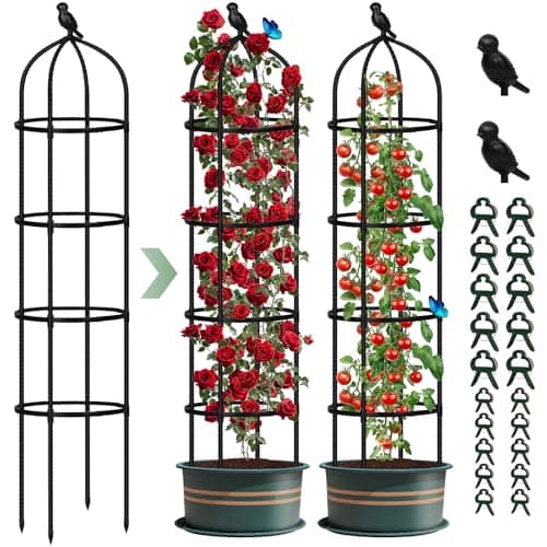 Image of 2Pack Garden Obelisks for Climbing Plants, 6FT Cucumber Trellis, Tall Plants Support for Rose Sweet Pea Tomato Cage Indoor Plant Pot, 180cm Outdoor Garden Obelisks Trellis for Climbing Plants