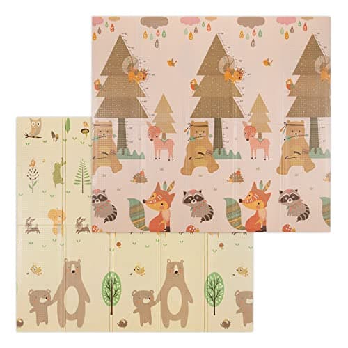 Image of Navaris Baby Play Mat - Large Soft Foam Floor Mat Playmat for Babies Kids Toddlers - Foldable Padded Crawling Mats for Newborn - Wild Animals/Forest