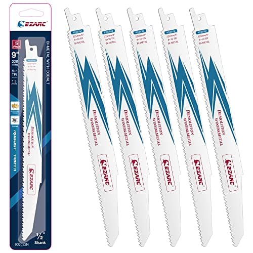 Image of EZARC Reciprocating Saw Blade Bi-Metal Cobalt Sabre Saw Blades for Wood and Metal Demolition 225mm 8+10TPI R930DM (5-Pack)
