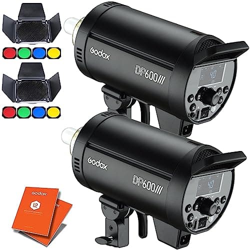 Image of GODOX DP600III 600Ws Professional Studio Flash 0.3-1sec Recycling Time, GN80, 5600K Colour Temperature, 2.4G Wireless X System Bowens + Colour Gels + 12 Month Extended Warranty Card | Pack Of Two