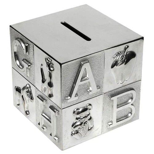 Image of Childrens Silver Plated ABC Cube Money Box