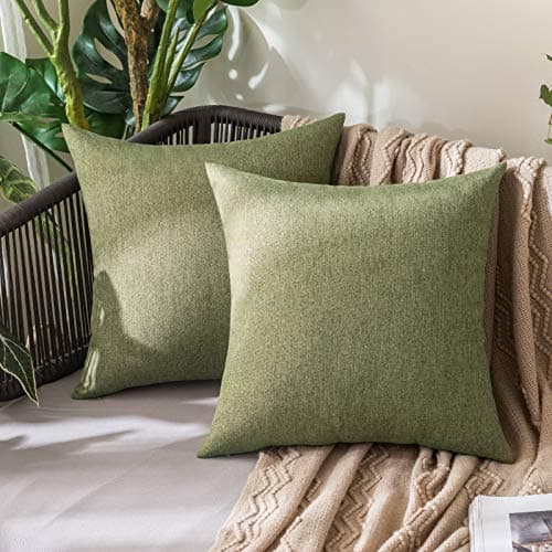 Image of MIULEE Outdoor Waterproof Cushion Covers 18x18 Inches for Garden Furniture Water Resistant Pillow Covers Outside Scatter Cushions for Patio Couch Sofa Linen Balcony Set of 2, 45x45cm Dark-Green