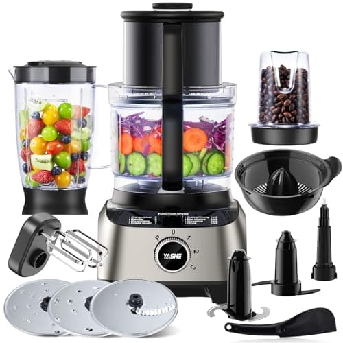 Image of YASHE 1300W Food Processor, 11-in-1 Multifunctional Kitchen Machine with 2.5L Bowl & 1.5L Blender, Mixer, Grinder, Juicer, Dough Kneader, Chopper, Slicer & Shredder for Family Use