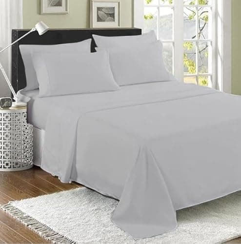 Image of Filo Magico 100% Egyptian Cotton Flat Sheet, 200 Thread Count Ultra-Soft Long Staple Bed Sheet, Luxury Hotel Quality Bedding Sheet, Shrinkage & Fade Resistant Top Sheet- Easy Care (Double, Silver)