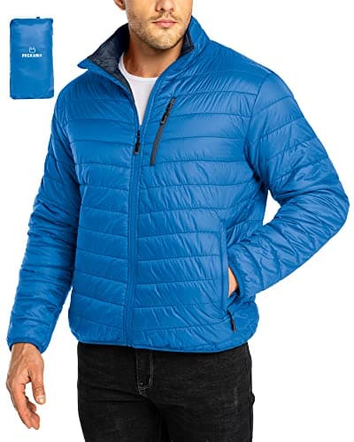Image of 33,000ft Mens Winter Lightweight Jacket Warm Short Packable Puffer Jacket Transitional Padded Jacket Quilted Jacket for Men Lined for Hiking Travelling Royalblue+Navy Blue 2XL