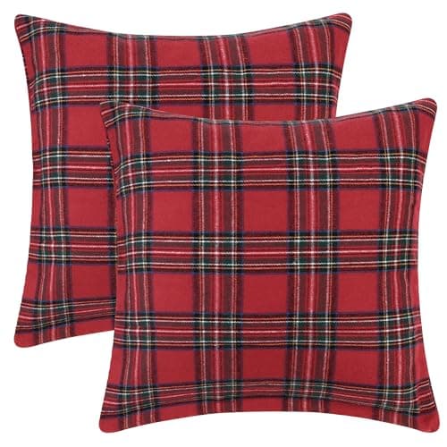 Image of Uxcell 2 Pack Christmas Checkered Cushion Covers, Festive Plaid Throw Pillow Cases for Sofa Couch, Soft Xmas Decorative Covers Large Plaid Red 50 x 50 cm