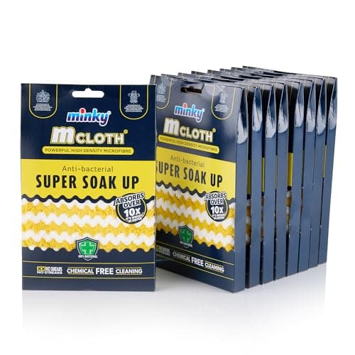 Image of Minky M Cloth Super Soak Up - Multipack Microfibre Cloths, Pack of 9, Ultra Absorbent, Powerful Water Absorbing Anti-bacterial Cleaning Microfibre Cloth, Multiuse Duster, Quick Dry, Yellow