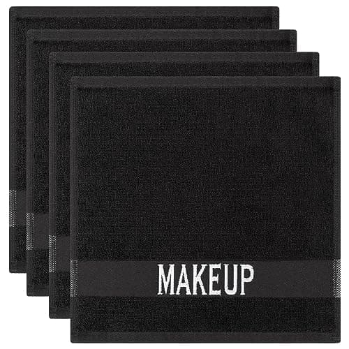 Image of Cotton Paradise Makeup Remover Towels 4 Pack 100% Cotton 12x12 Inch Turkish Makeup Removal Face Cloths for Washing Face Cotton Soft Black Makeup Towel