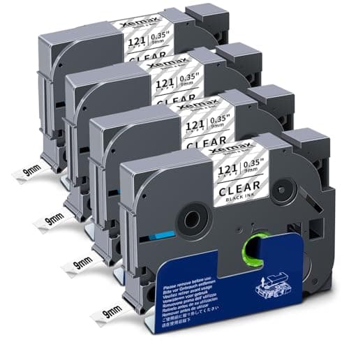 Image of 4X XemaX Compatible for Brother Label Printer Tape 9mm TZe-121 Ub-121 Black on Transparent Tape Cassette for Brother P-Touch Label Maker PT-E110 H100R H100C H105 H110 E550W 1010 E100 H108 1000
