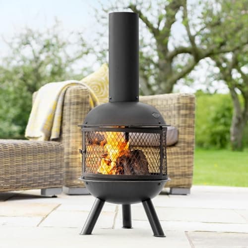 Image of Harrier Steel Chiminea Fire Pits - Small/Medium/Large Outdoor Log Burner | Steel Chiminea Patio Heater with Log Store| Elevate Your Outdoor Ambiance (Small Chiminea)