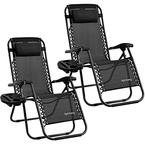 Image of Rainberg Zero Gravity Lounger Chair, Outdoor & Garden Sunloungers, Folding Reclining Patio Chair, Cup Holder, Soft Cushion and Headrest for Poolside, Camping, Coffee (Pack of 2 Chairs)