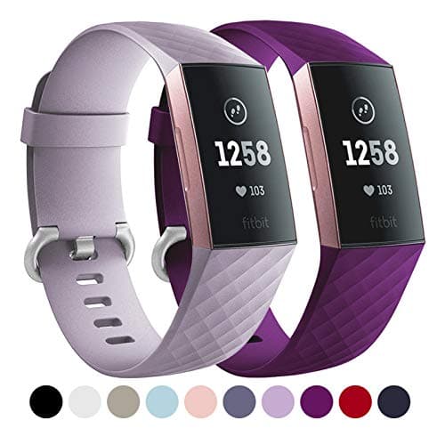 Image of Faliogo 2 Pack Replacement Bands Compatible with Fitbit Charge 3 Bracelet/Fitbit Charge 4 Bracelet, Classic Sport Bands for Women Men, Small, Lavender/Plum