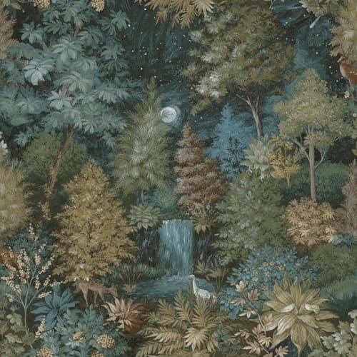 Image of Holden Botany Midnight Woods Mystical Forest Themed Bold Wallpaper Perfect for Living Rooms Bedrooms Hallways Cloakrooms Teal/Yellow (14150)