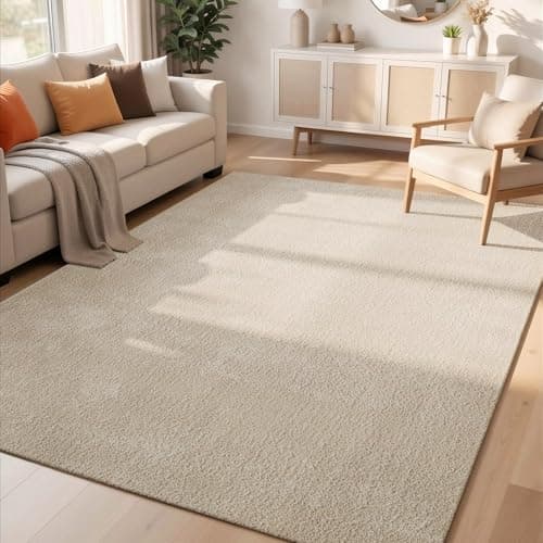 Image of Rugs by Desire Comfy Washable Modern Living Room Rug Polyester Plain Indoor Area Rug with Low Pile - Anti-Slip Felt Backing SuperSoft Carpet Bedroom-Hallway, Light Beige, 200x280 cm
