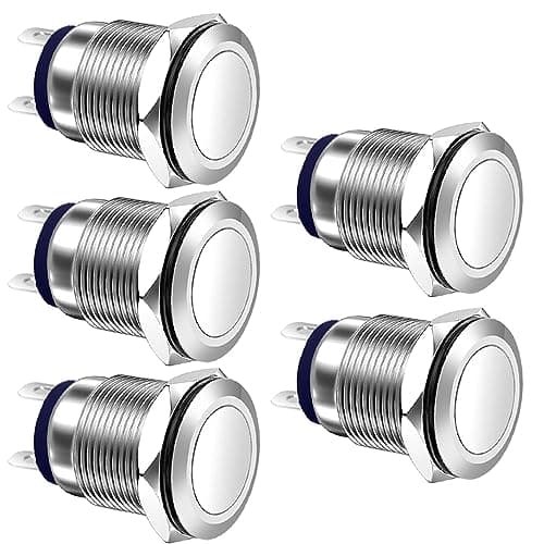Image of Gebildet 5pcs 12mm 3A 12V/24V/110V/250VAC Waterproof Push Button Switch Latching Stainless Steel Push Button Switch On-Off(Flat Head)