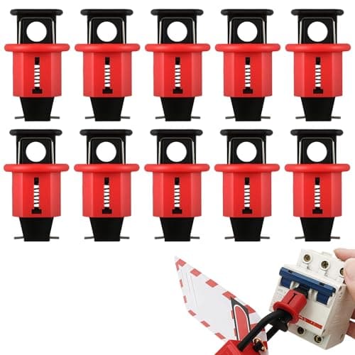 Image of 10 Pack Miniature Circuit Breaker Lockout MCB Lock Off Kit for Electrician Safety, Tool-Free Push Button Installation for Power Isolation, Fits Standard 2-Hole Breakers with Spacing >13mm