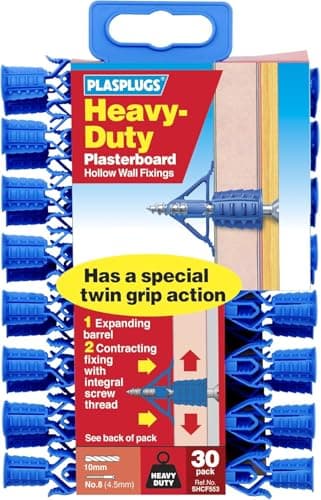 Image of UKDeals Direct® Plasterboard Fixings Plasplugs Heavy Duty Cavity Hollow Wall Drywall Plugs 30's