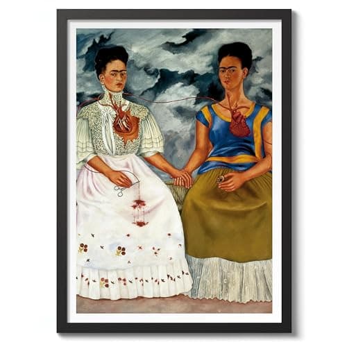 Image of The Two Fridas Frida Kahlo Poster, Classic Art Painting Print, Art Exhibition Neutral Wall Art, Vintage Minimalist Home Decor Picture, A3 (Black Frame) - 45x32.8cm