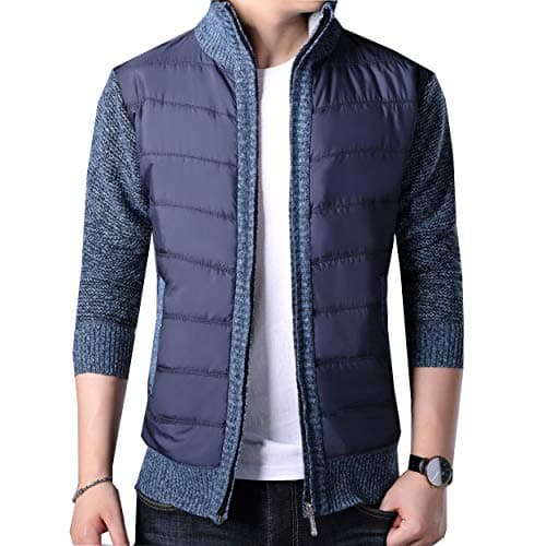 Image of Biutimarden Men's Knitted Autumn Winter Cardigan Zipper Hoodie Sweatshirt Jacket Fashion Jumper Down Jacket Coats (Navy Blue, M)