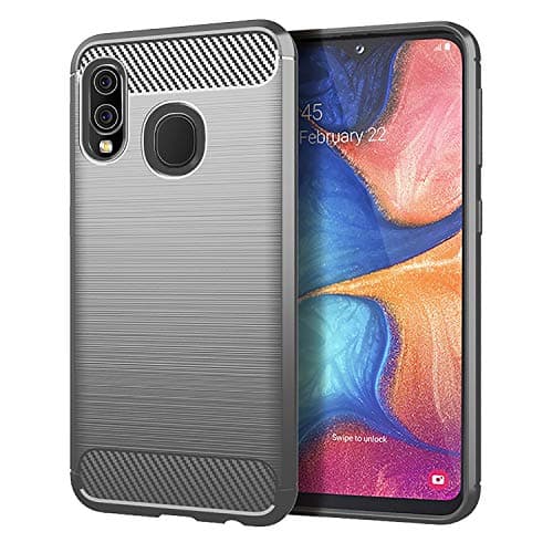 Image of TeKKno® Compatible with GALAXY A20e, Flexible Tough Shockproof Carbon Fibre [Slim Fit] Protective Shell Back Case Cover + LCD Screen Protector Guard for Samsung Galaxy A20e [SM-A202] (Grey)