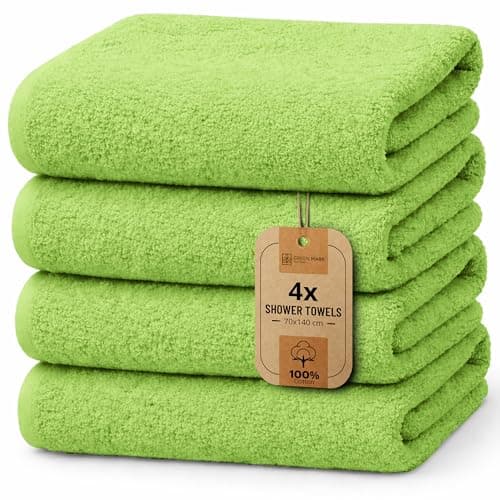 Image of NatureMark 4-Piece Bath Towel Set – Soft & Absorbent Cotton Shower Towels for Everyday Use, Apple Green, 70 x 140 cm