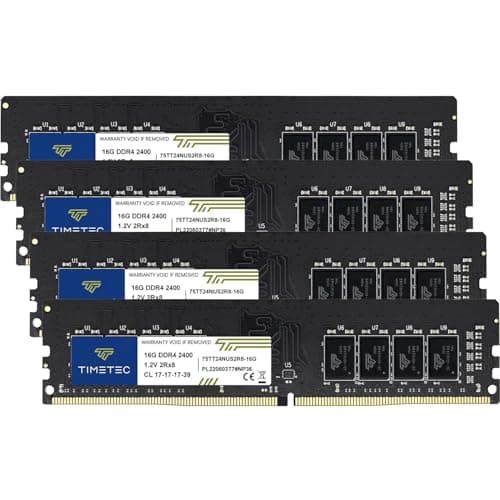 Image of Timetec 64GB KIT (4x16GB) DDR4 2400MHz (PC4-2400T) PC4-19200 UDIMM Desktop RAM – 288-Pin 1.2V CL17 Non-ECC Unbuffered DIMM Memory Module Upgrade