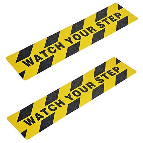 Image of 6" x 24" Watch Your Step Floor Tape Anti Slip Warning Sign Sticker Adhesive Non- Slip Abrasive Decal for Workplace Home Safety Wet Floor Caution - 2 Pack