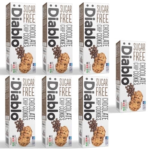 Image of Diablo Sugar Free Chocolate Chip Cookies – Low Sugar Snacks Made with Maltitol, Crunchy Chocolate Flavor Treats for Everyday Snacking, Guilt Free Biscuit Alternative, 130g Pack of 7