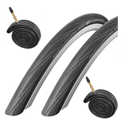 Image of Schwalbe Lugano 700c x 23 Road Racing Bike Tyres (Pair) & Presta Inner Tubes - Black