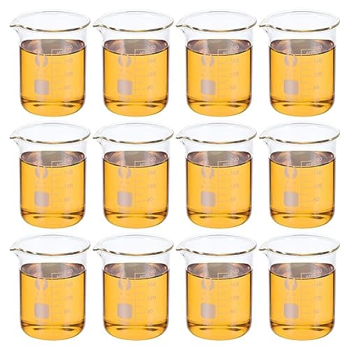 Image of PATIKIL 200ml Low Form Glass Beaker, 12 Pack 3.3 Borosilicate Glass Graduated Printed Scale Measuring Cups with Spout for Kitchen Lab Liquids
