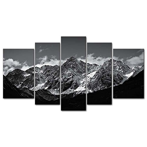 Image of Canvas Wall Art Paintings For Home Decor Black And White Landscape Picture 5 Pieces Modern Giclee Framed Artwork The Pictures For Living Room Decoration Snow Mountain Photo Prints On Canvas