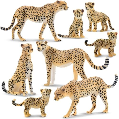 Image of toymany 8PCS Cheetah Figurines with Cubs, Realistic Jungle Animals Figures Family Set, Wildlife Figure, Educational Toy Cake Toppers Christmas Birthday Gift for Kids Toddlers
