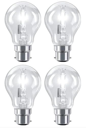 Image of 4 Pack 70W =(100W Eqv) GLS Eco Classic B22 B22D Bayonet Cap Traditional Bulbs, 100% Dimmable, 1200 Lumen, 2700K Warm White, 230V, A55, Instant On, No Flicker, Round, for Lamps, Wall Lights, Pendants