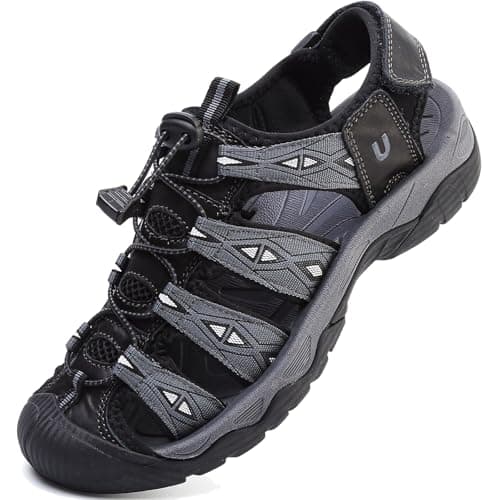 Image of Lvptsh Womens Hiking Sandals Closed Toe Outdoor Sports Sandals Ladies Trail Walking Sandals Summer Trekking Beach Water Sandals Arch Support Adjustable,Blackgrey,EU41